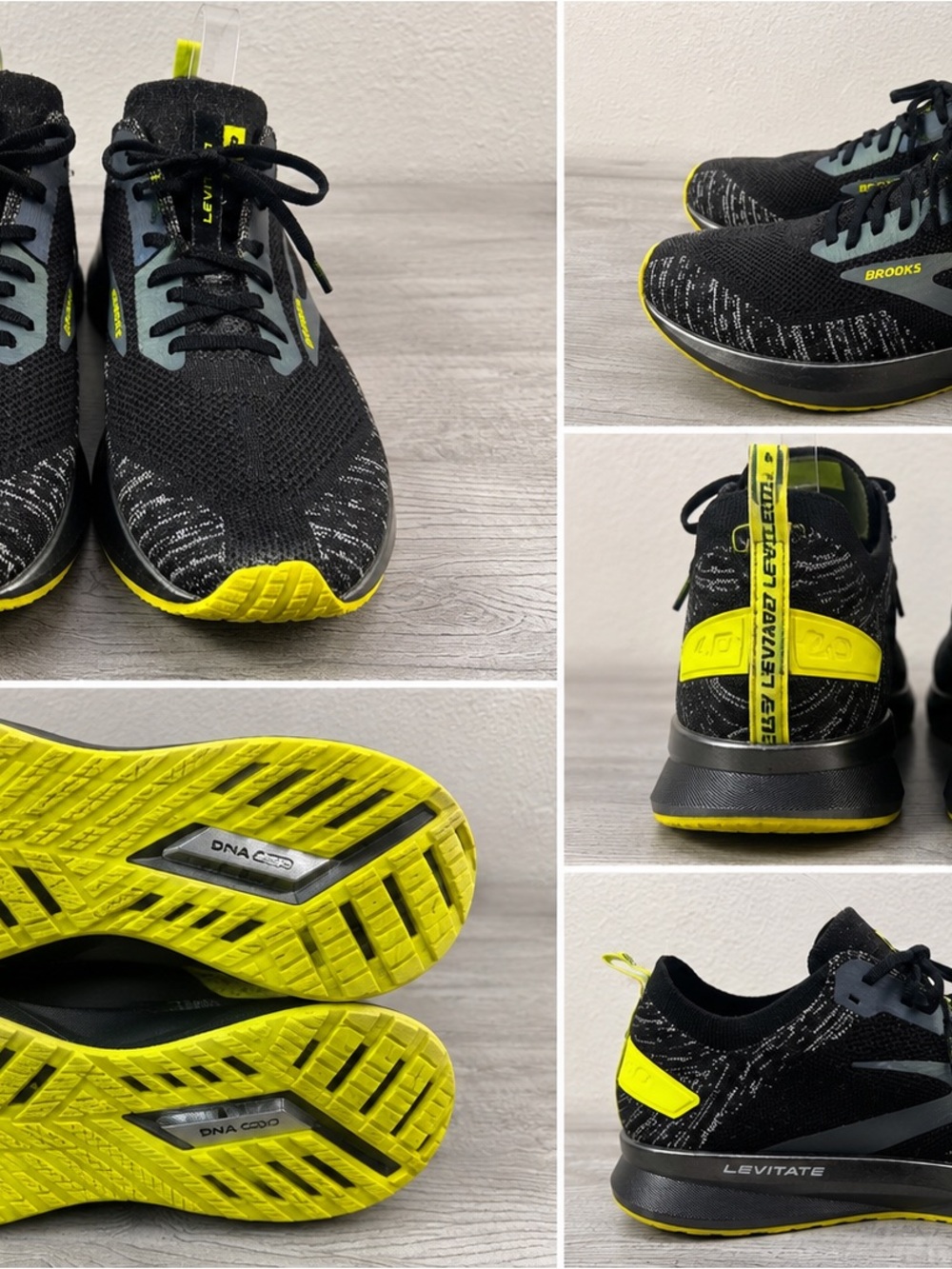 Brooks Levitate Running Shoes in Black and Neon Yellow Men’s Size 11